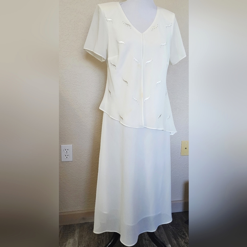 Karin Steven's Ivory Chiffon Midi Gown
